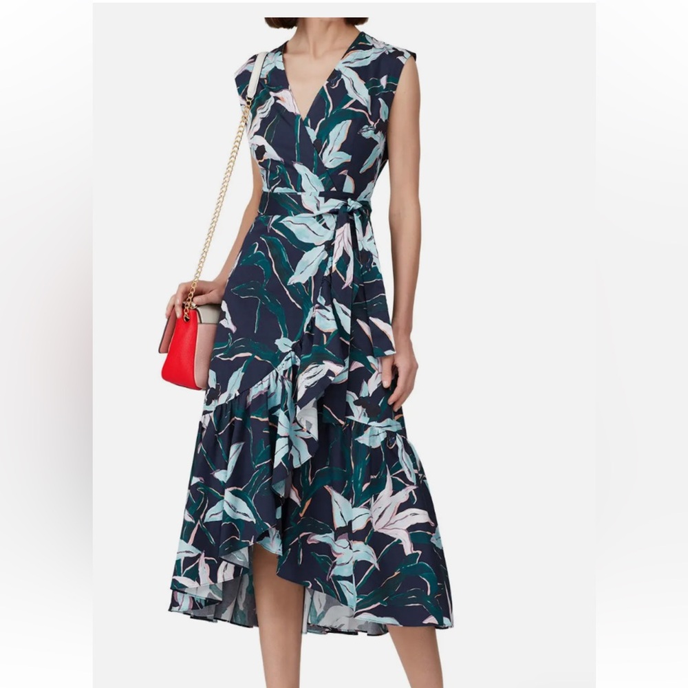 Tory Burch Women's Bloom Print Wrap Navy Cotton Midi Dress Size M